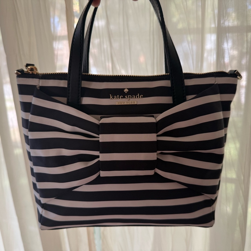 Kate Spade Black and White Striped Tote with Bow